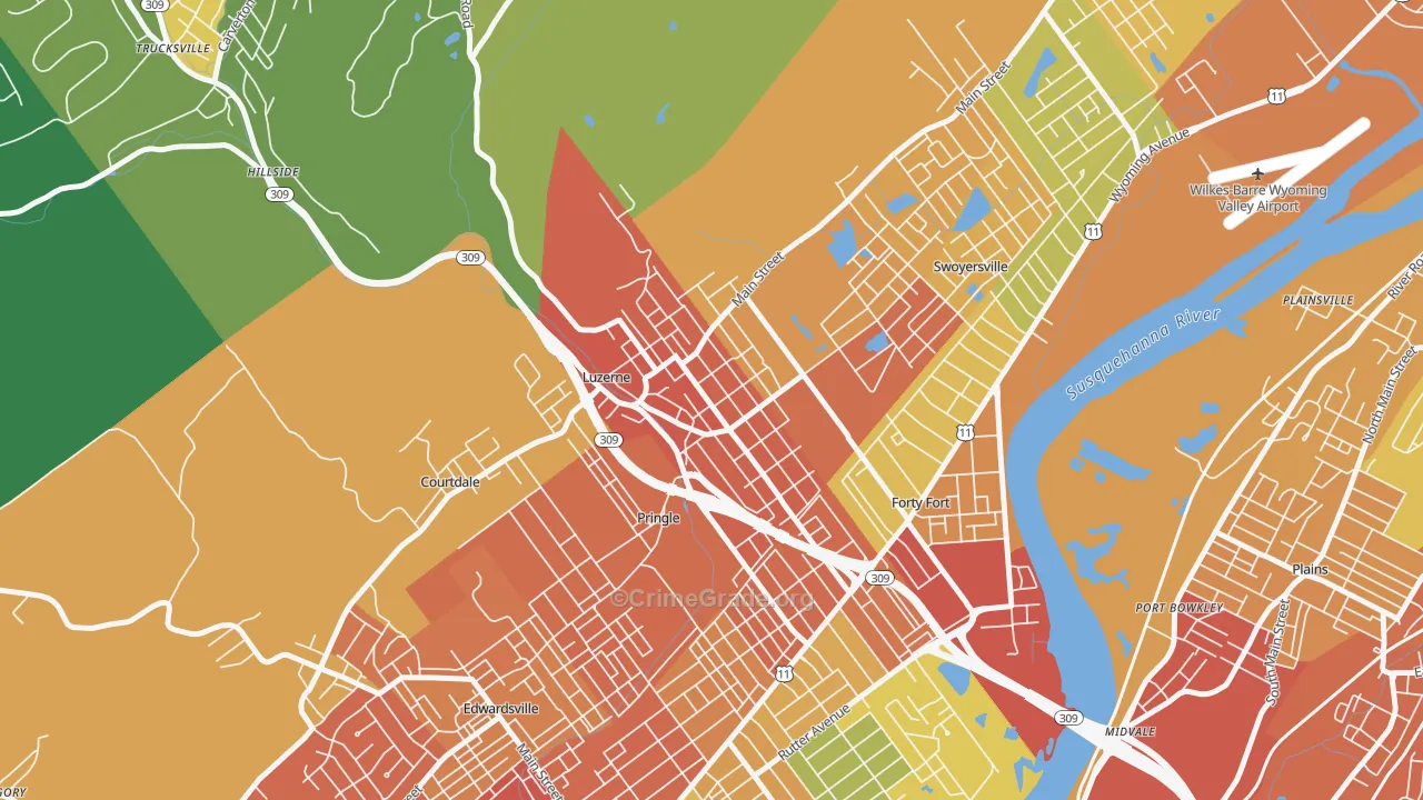 Luzerne, PA Map of Burglary Rates