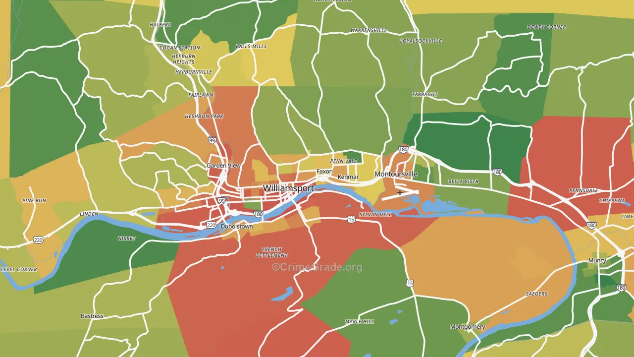 Lycoming County, PA Map of Burglary Rates