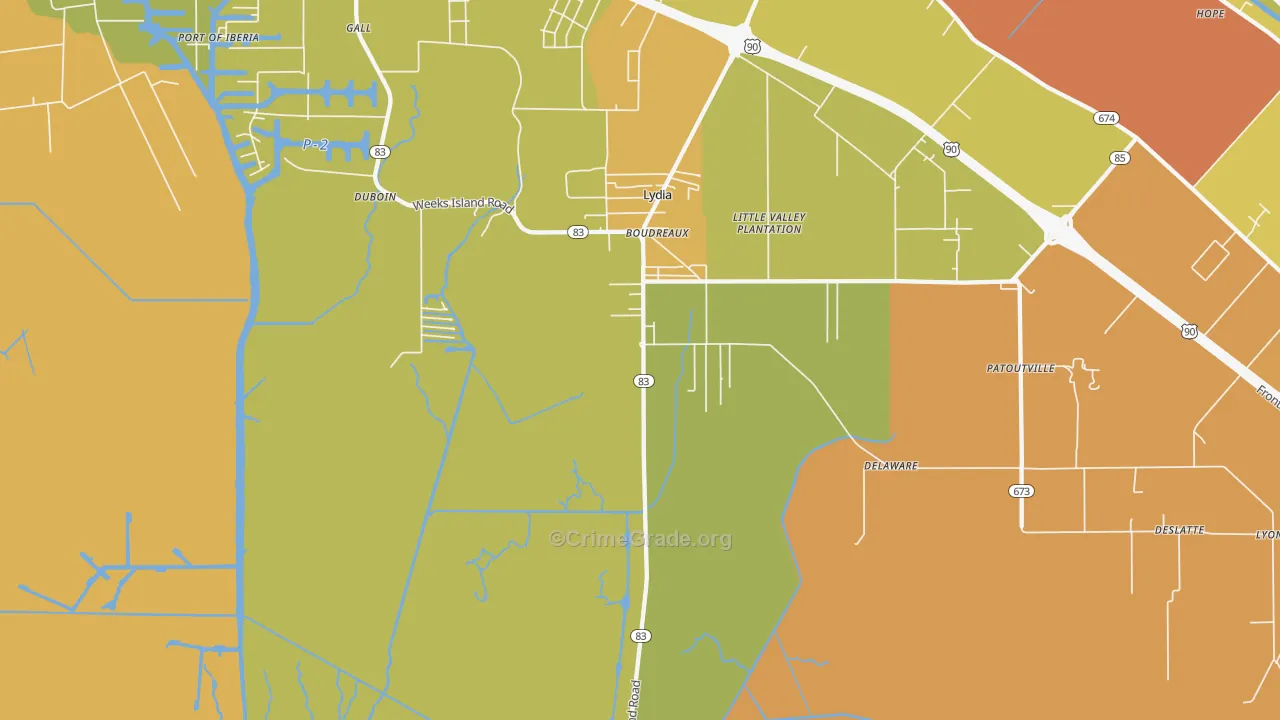 Lydia, LA Map of Burglary Rates
