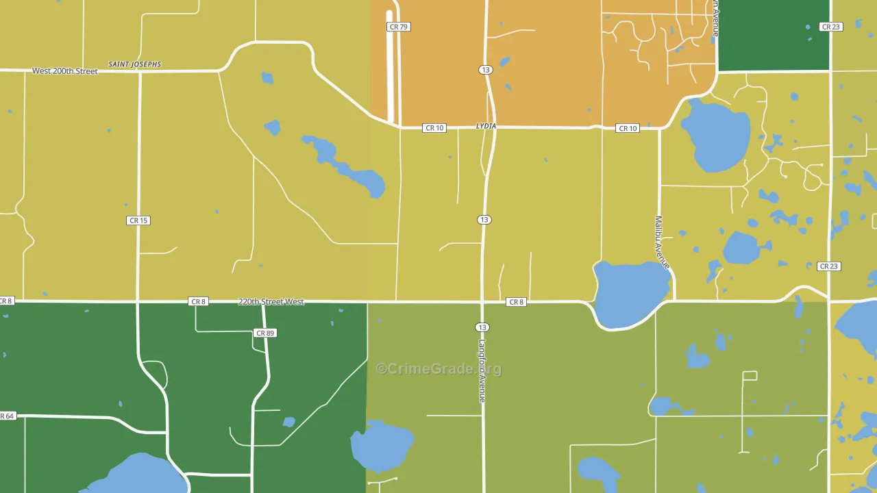 Lydia, MN Map of Burglary Rates