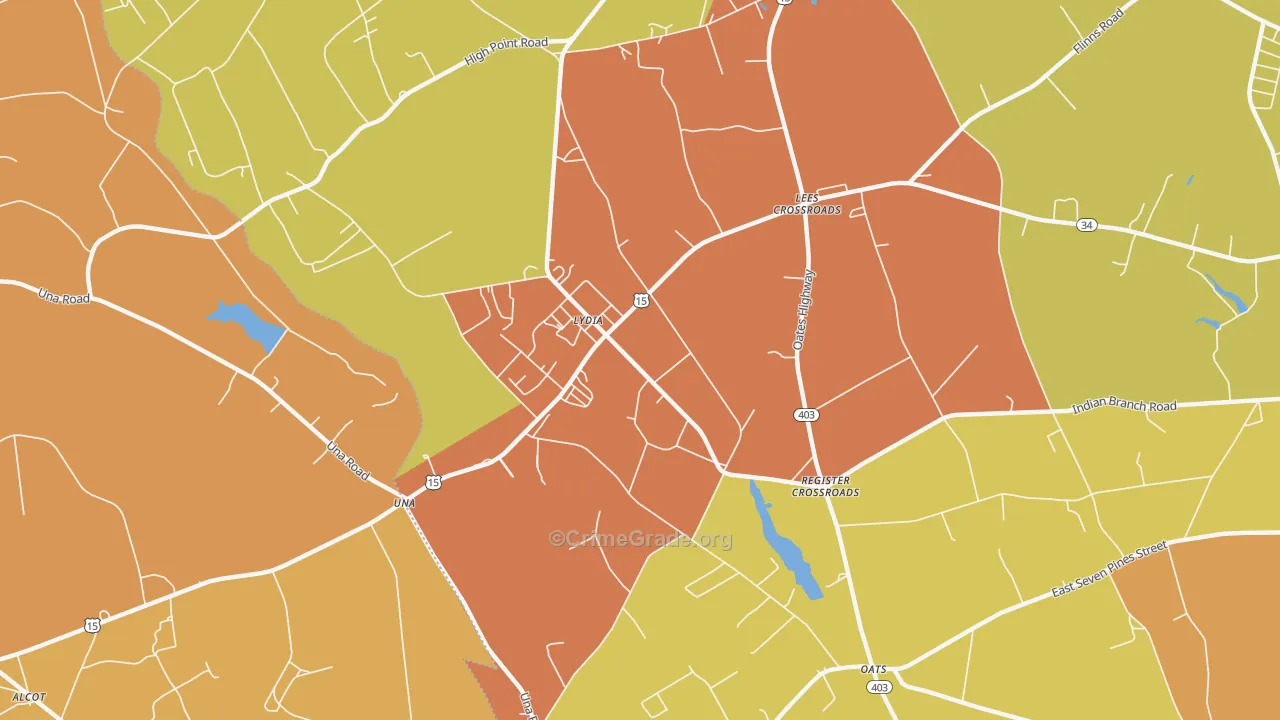 Lydia, SC Map of Burglary Rates
