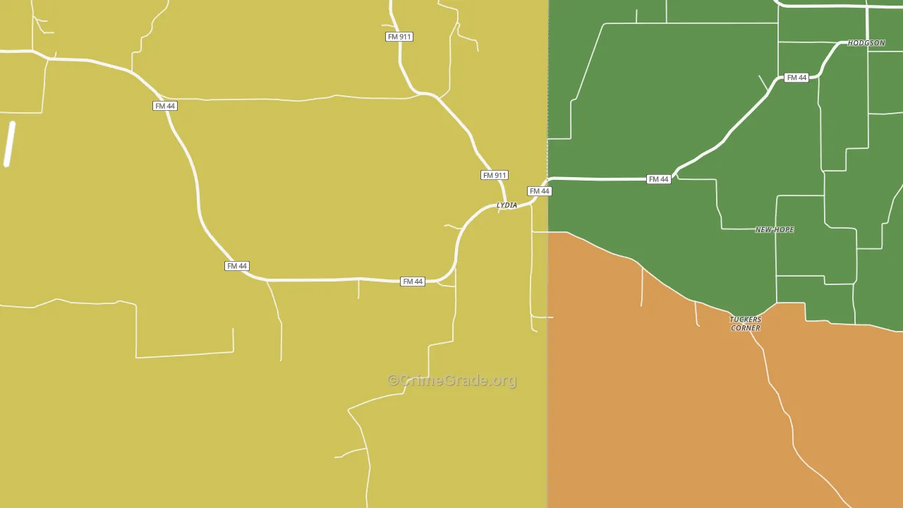 Lydia, TX Map of Burglary Rates