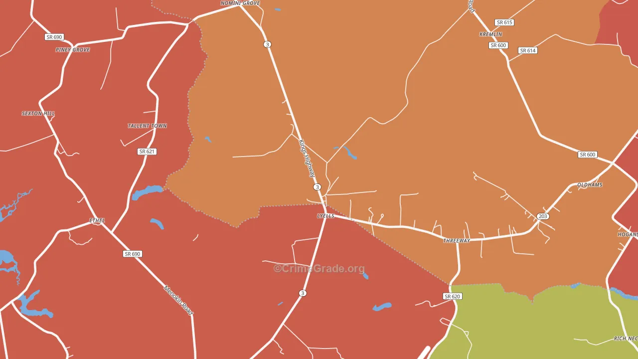 Lyells, VA Map of Burglary Rates