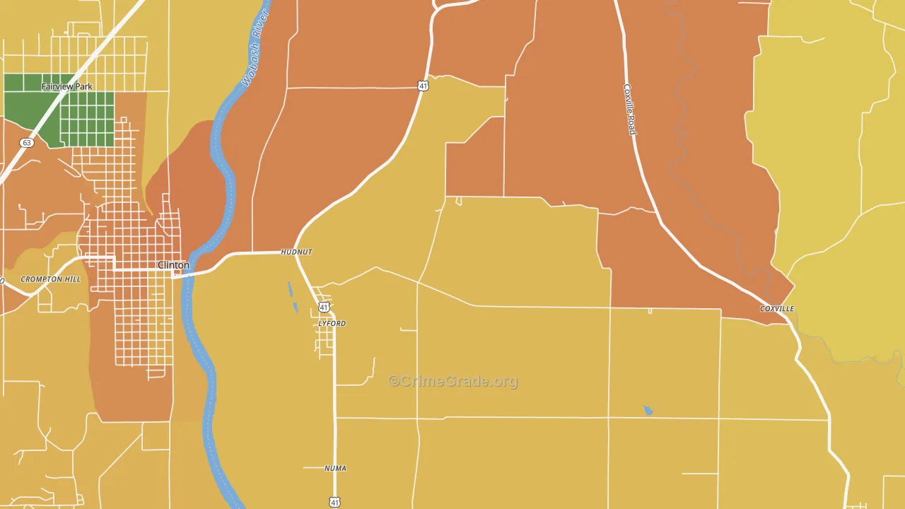 Lyford, IN Map of Burglary Rates