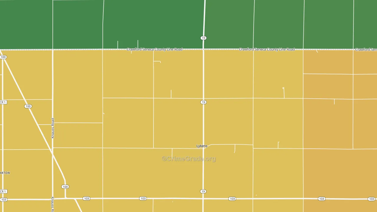 Lykens, OH Map of Burglary Rates