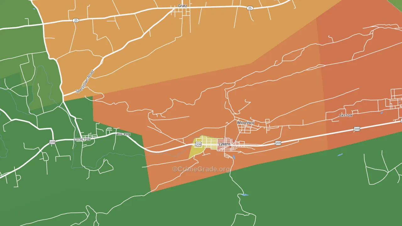 Lykens, PA Map of Burglary Rates