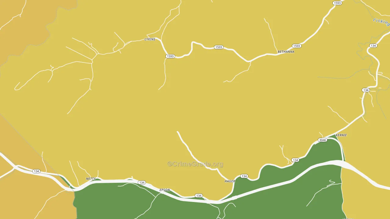 Lykins, KY Map of Burglary Rates