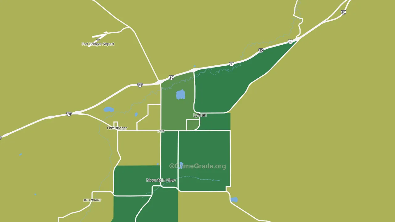 Lyman, WY Map of Burglary Rates