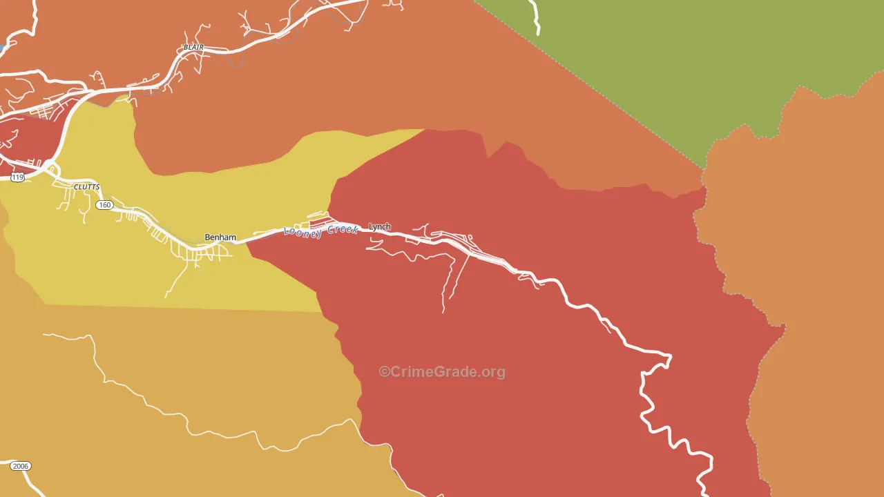 Lynch, KY Map of Burglary Rates