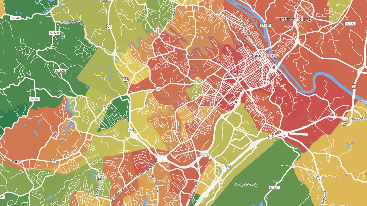 Lynchburg City, VA Map of Burglary Rates