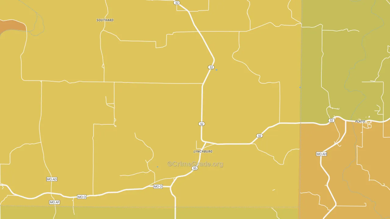 Lynchburg, MO Map of Burglary Rates