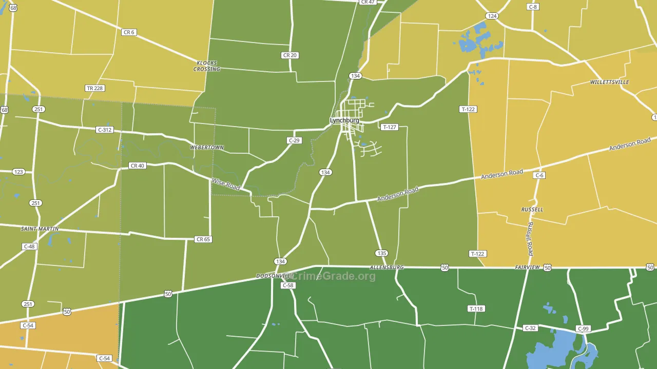 Lynchburg, OH Map of Burglary Rates