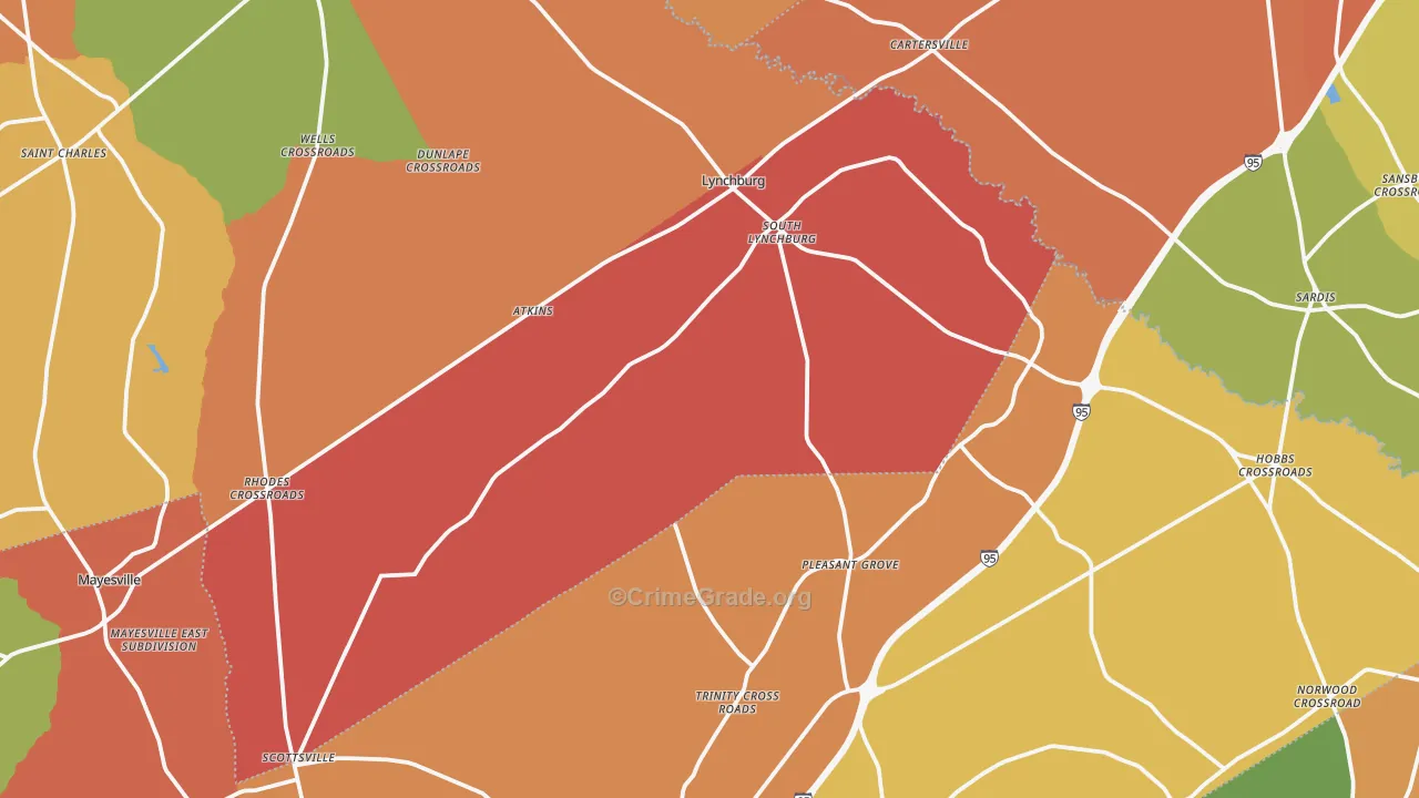 Lynchburg, SC Map of Burglary Rates