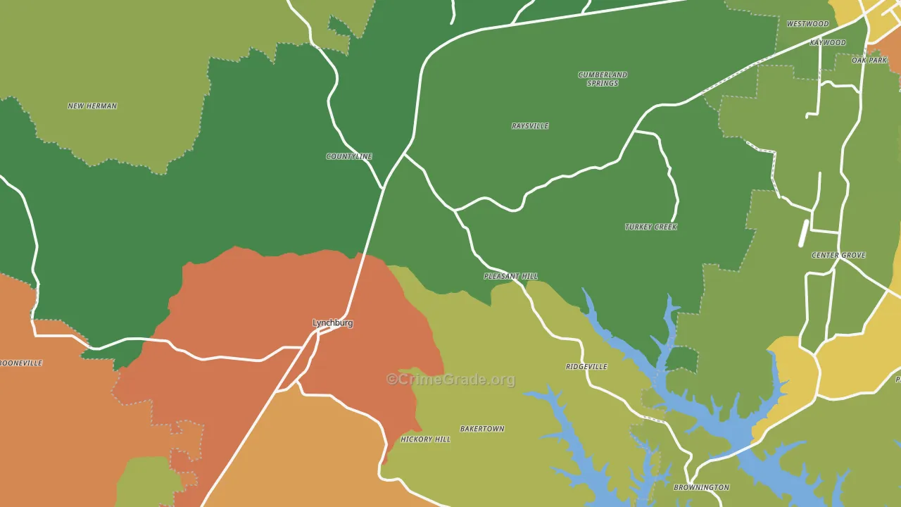 Lynchburg, TN Map of Burglary Rates