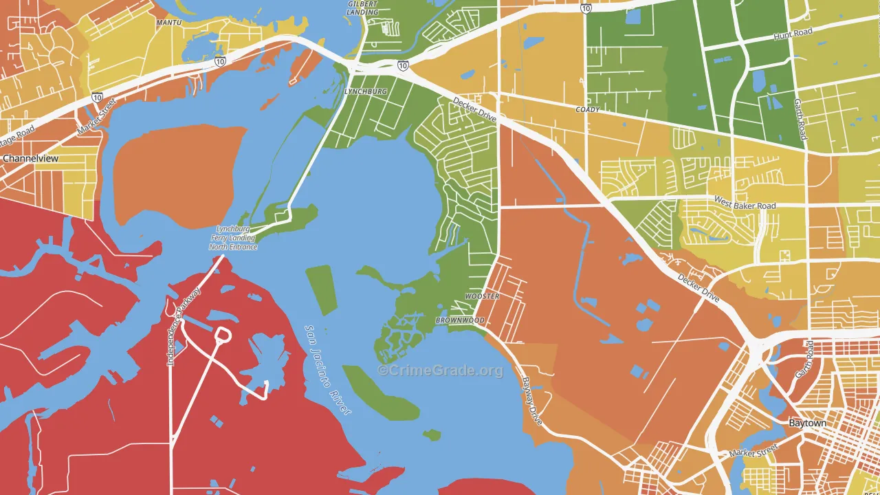 Lynchburg, TX Map of Burglary Rates