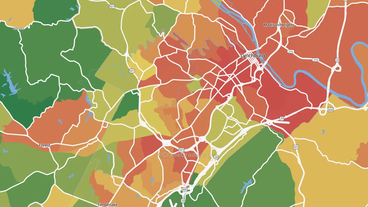 Lynchburg, VA Map of Burglary Rates