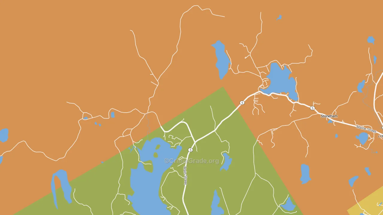 Lynchville, ME Map of Burglary Rates