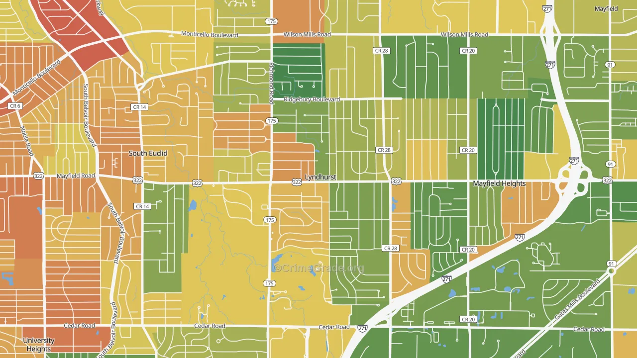 Lyndhurst, OH Map of Burglary Rates