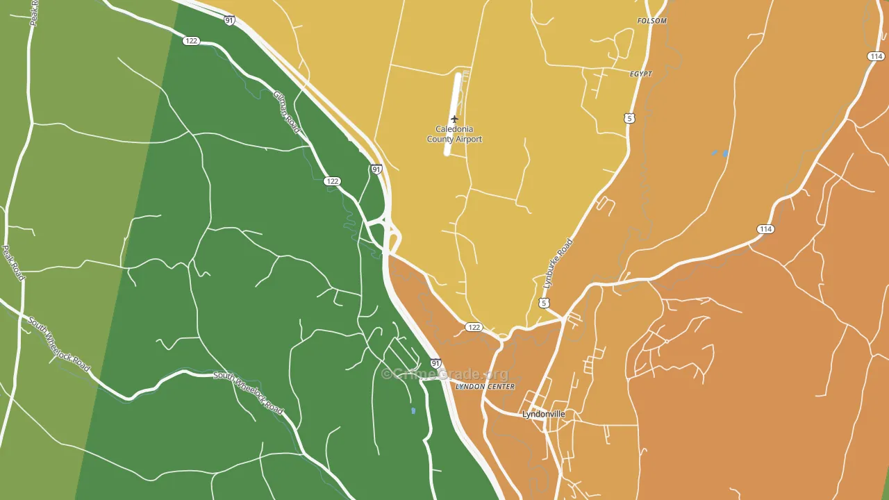 Lyndon Center, VT Map of Burglary Rates