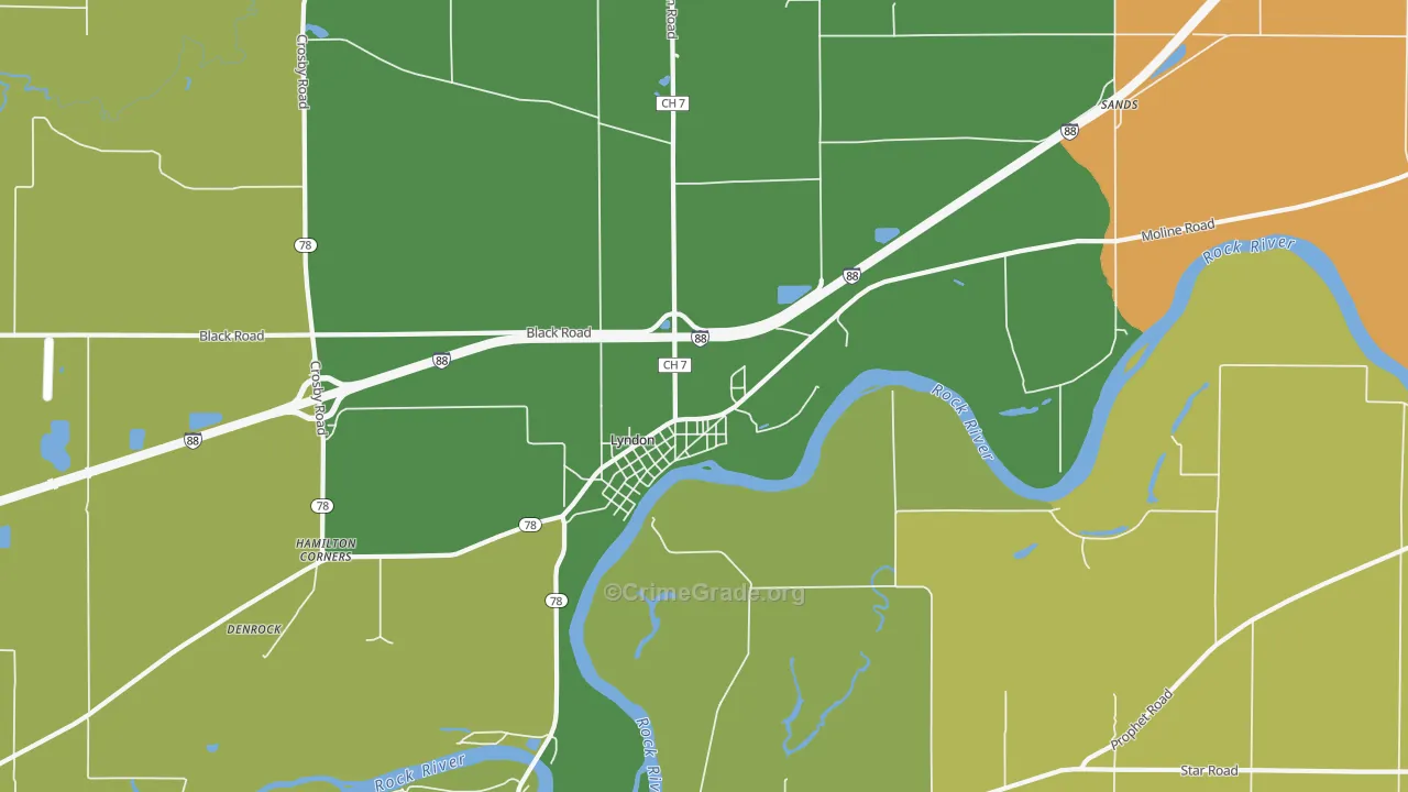 Lyndon, IL Map of Burglary Rates