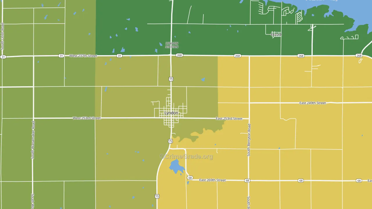 Lyndon, KS Map of Burglary Rates