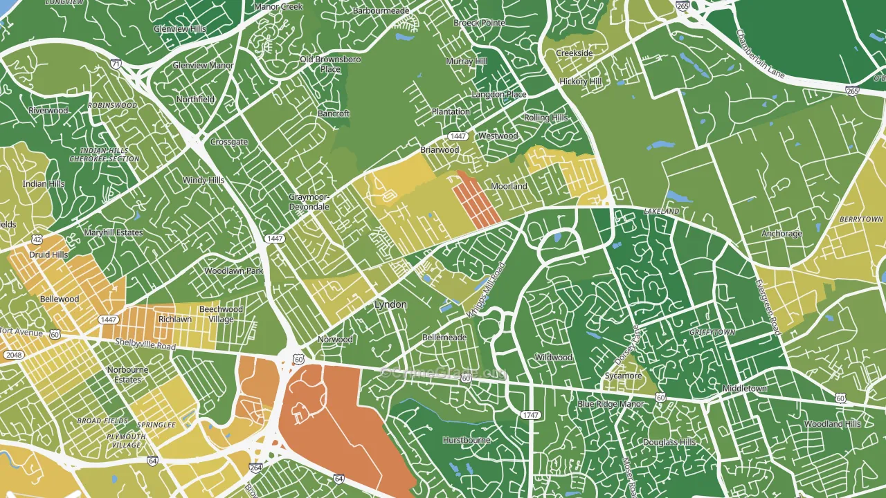 Lyndon, KY Map of Burglary Rates