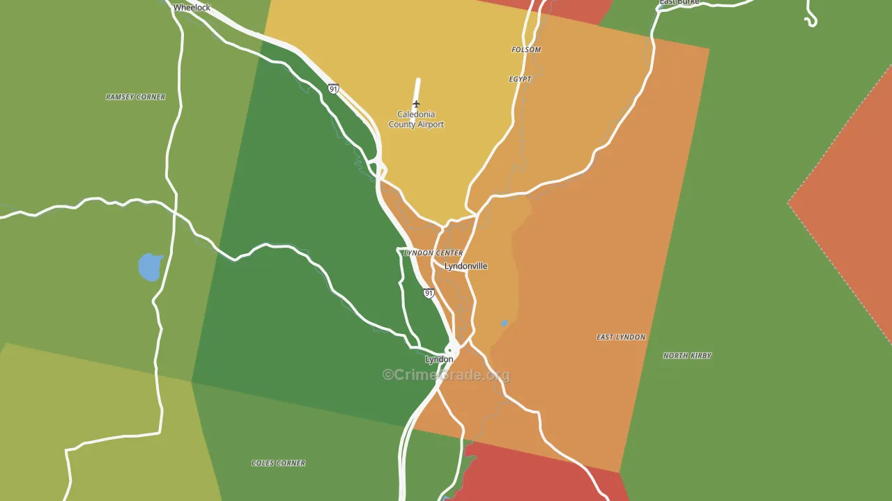 Lyndonville, VT Map of Burglary Rates