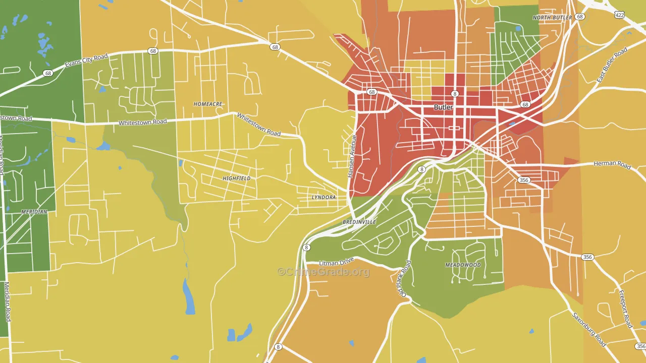 Lyndora, PA Map of Burglary Rates