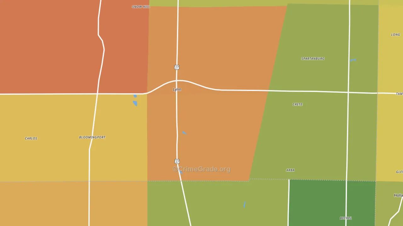 Lynn, IN Map of Burglary Rates
