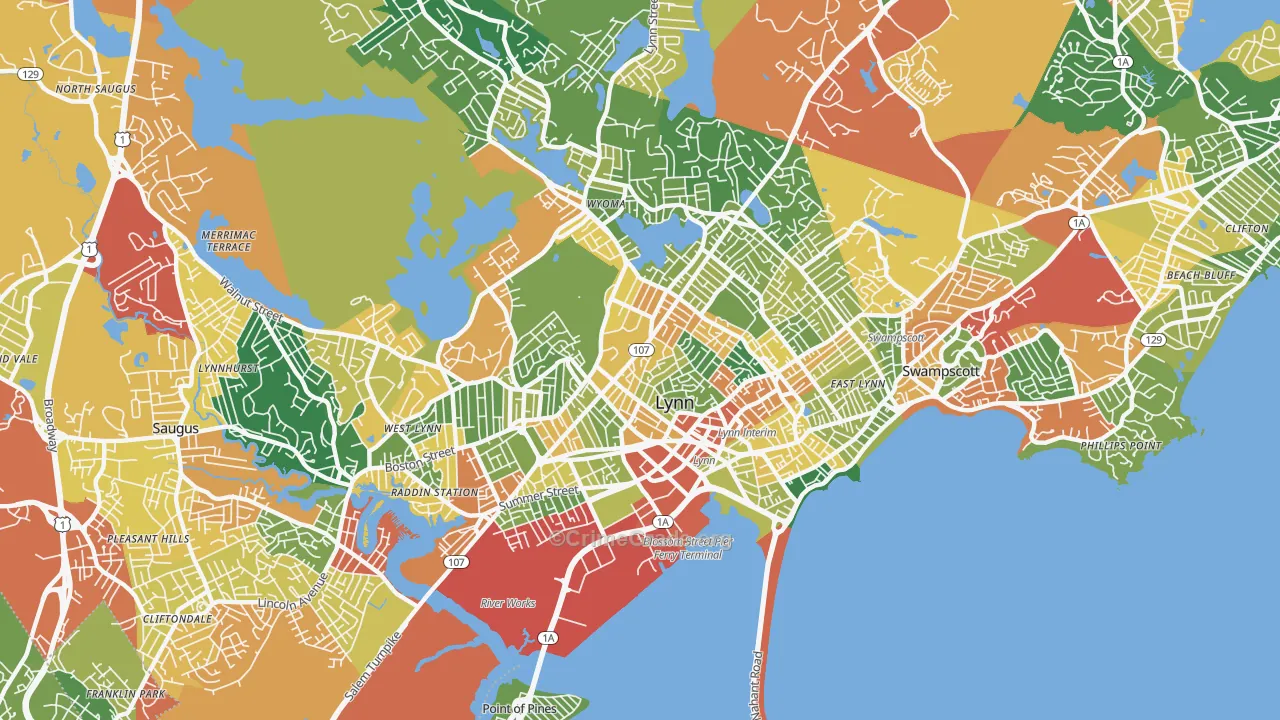 Lynn, MA Map of Burglary Rates