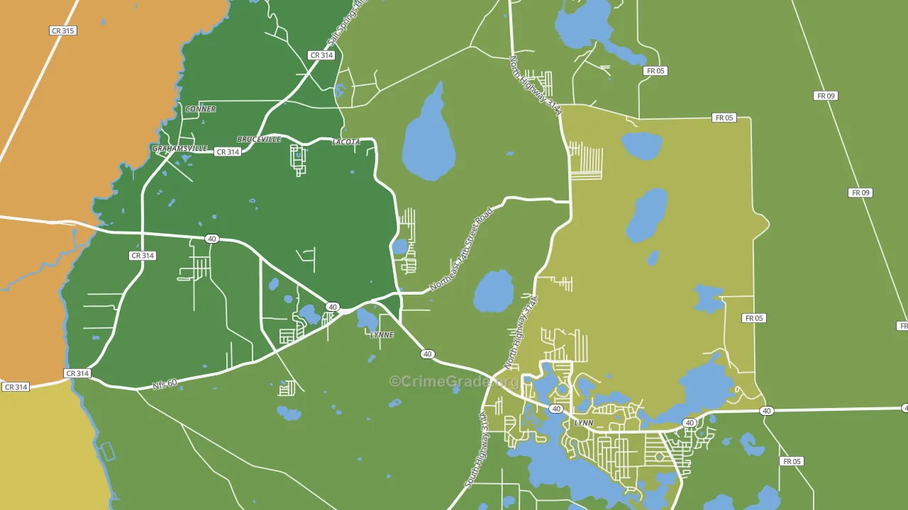 Lynne, FL Map of Burglary Rates