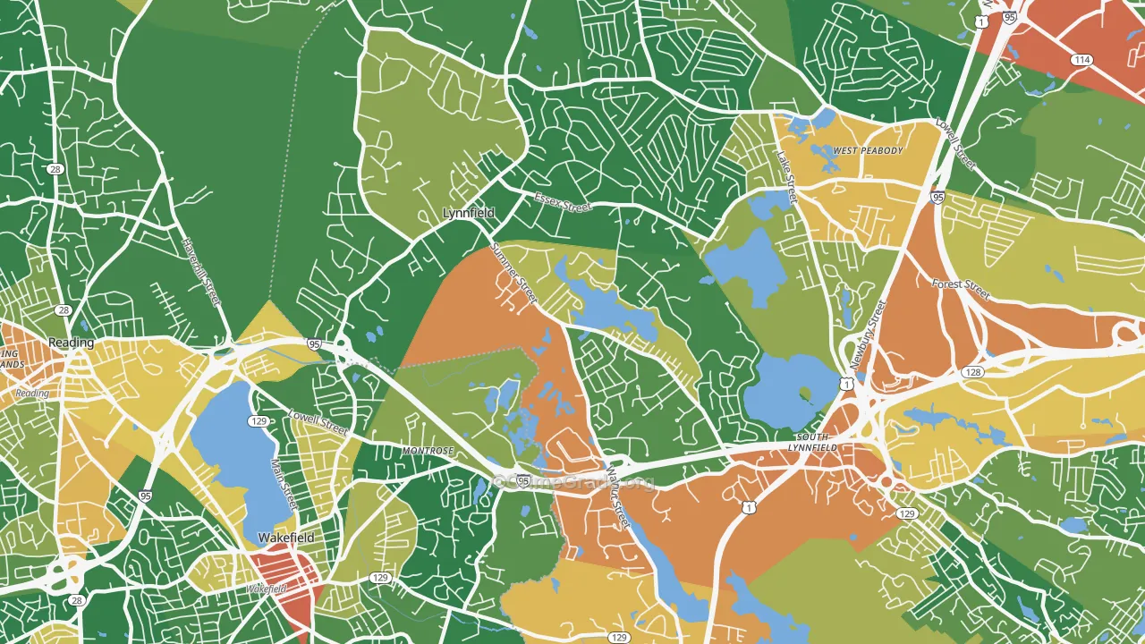 Lynnfield, MA Map of Burglary Rates