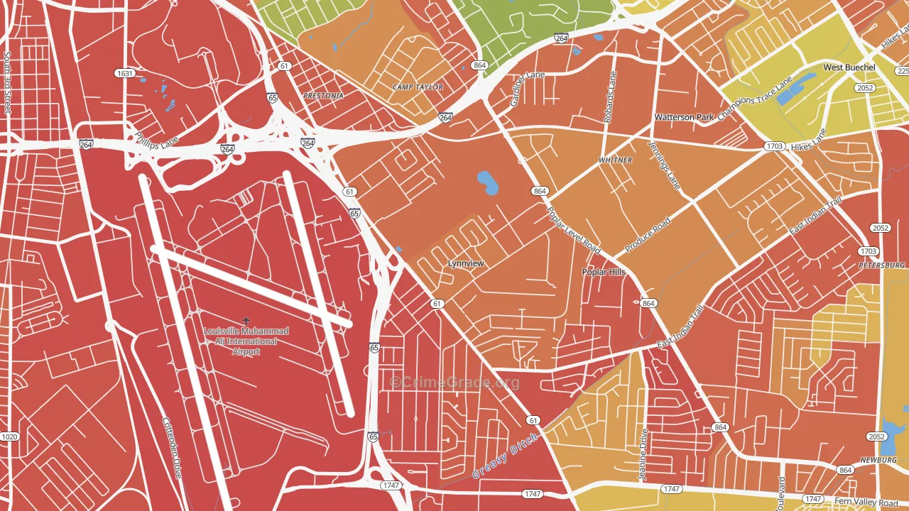 Lynnview, KY Map of Burglary Rates