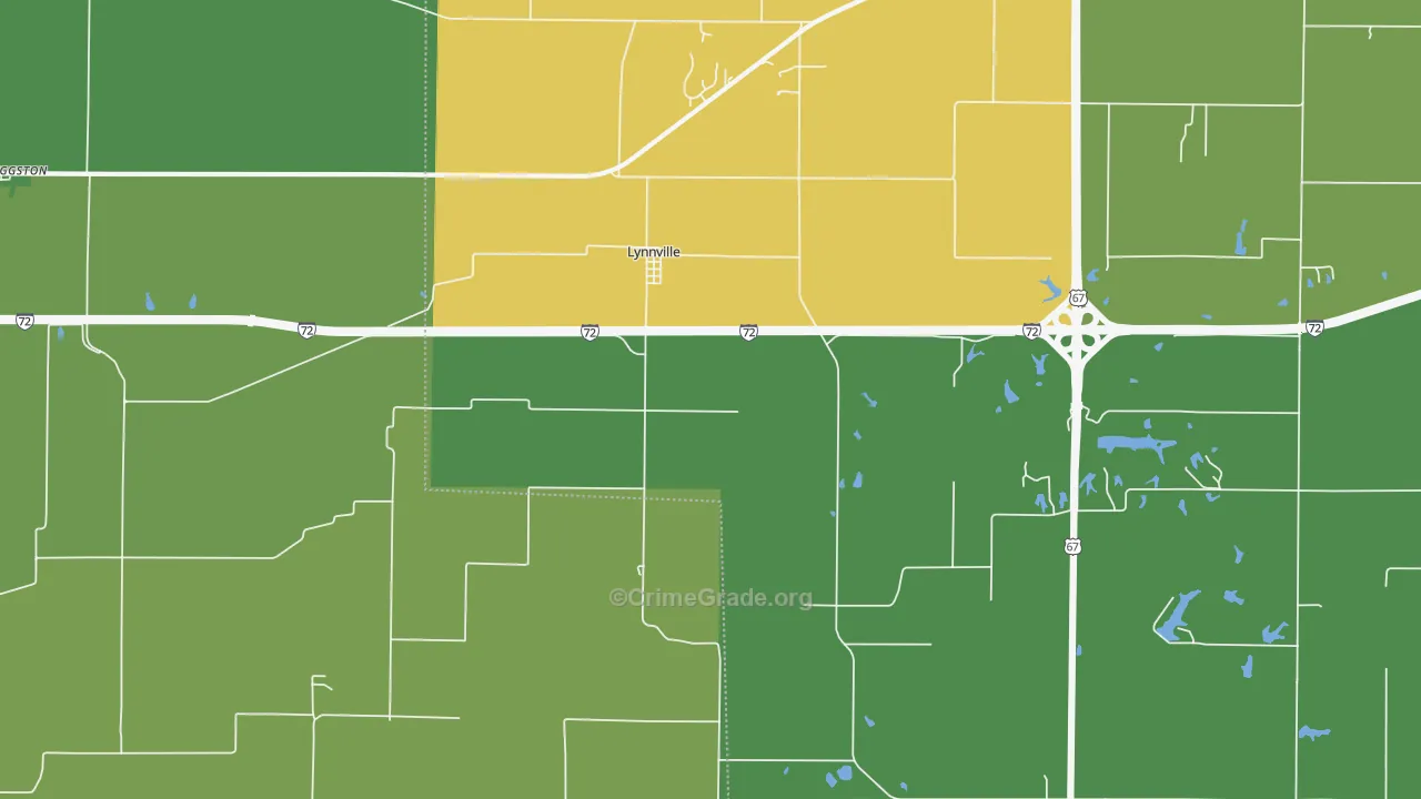 Lynnville, IL Map of Burglary Rates