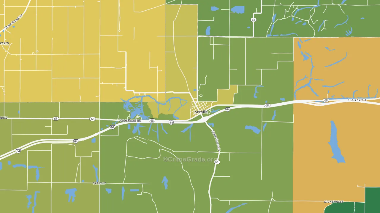 Lynnville, IN Map of Burglary Rates
