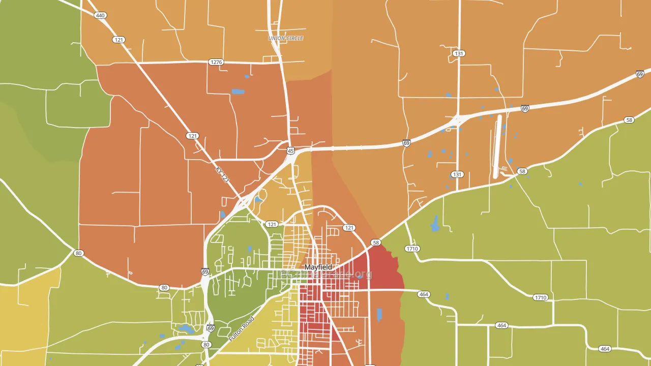 Lynnville, KY Map of Burglary Rates
