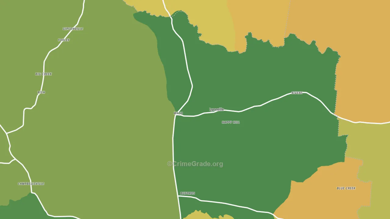 Lynnville, TN Map of Burglary Rates