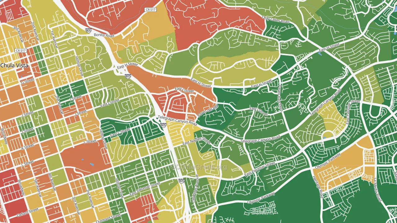 Lynwood Hills, Chula Vista, CA Map of Burglary Rates