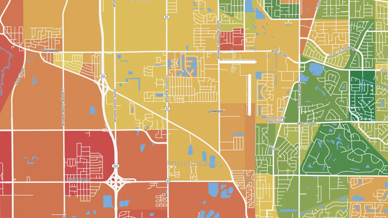 Lynwood, IL Map of Burglary Rates