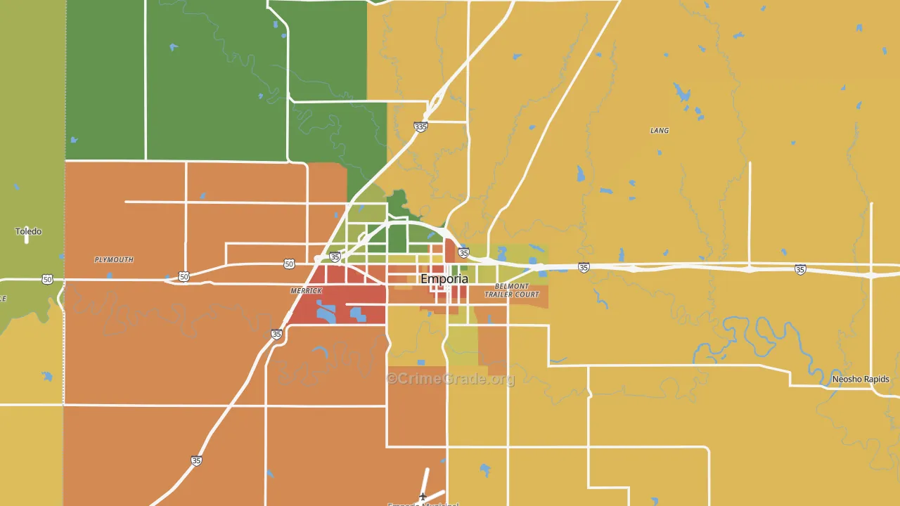 Lyon County, KS Map of Burglary Rates