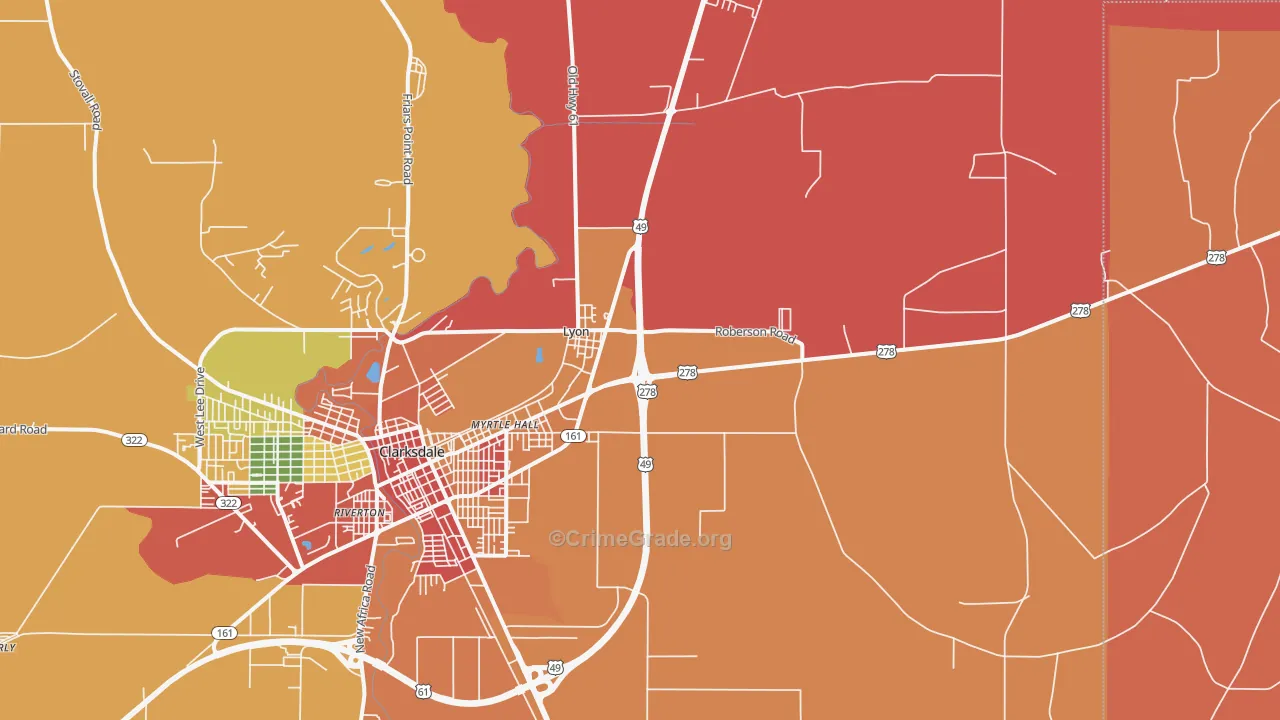 Lyon, MS Map of Burglary Rates