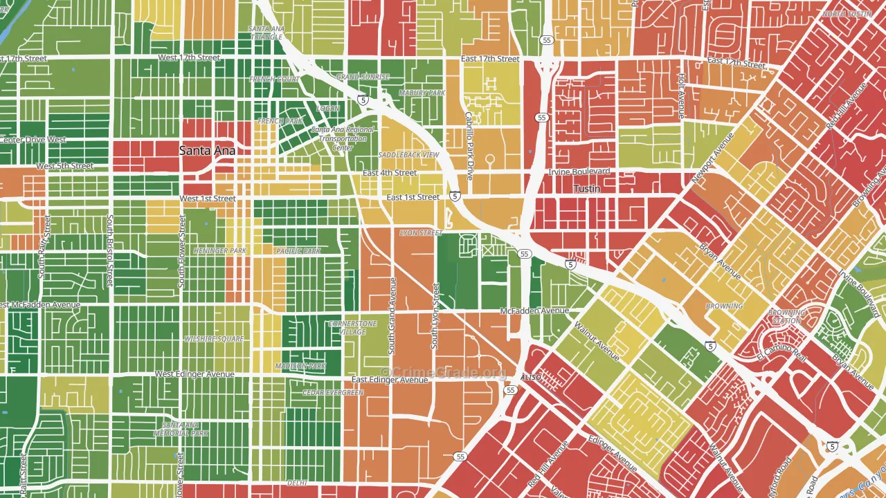Lyon Street, Santa Ana, CA Map of Burglary Rates