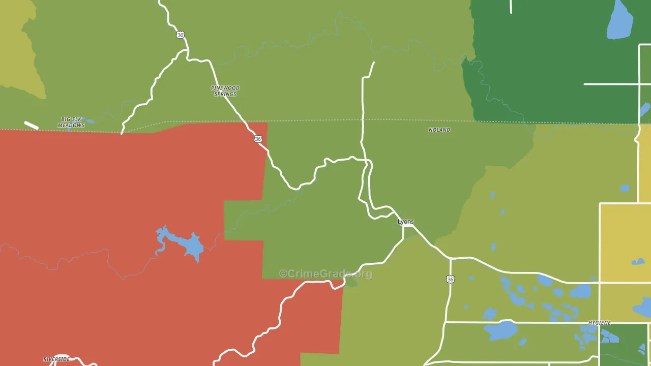 Lyons, CO Map of Burglary Rates