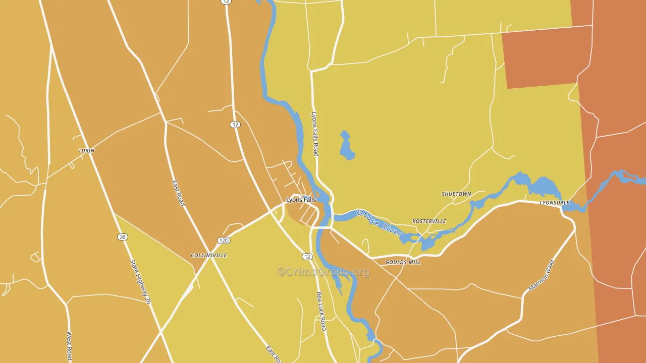 Lyons Falls, NY Map of Burglary Rates