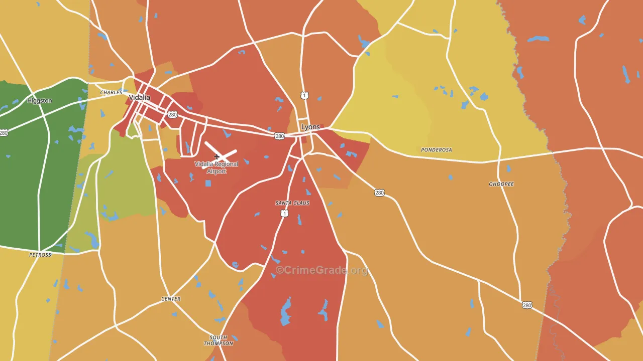 Lyons, GA Map of Burglary Rates