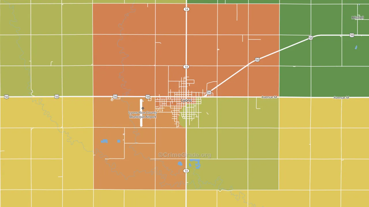 Lyons, KS Map of Burglary Rates