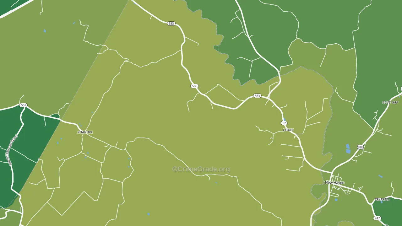 Lyons, KY Map of Burglary Rates
