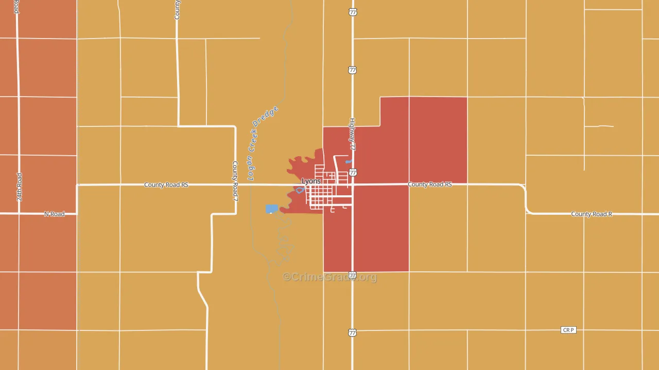 Lyons, NE Map of Burglary Rates