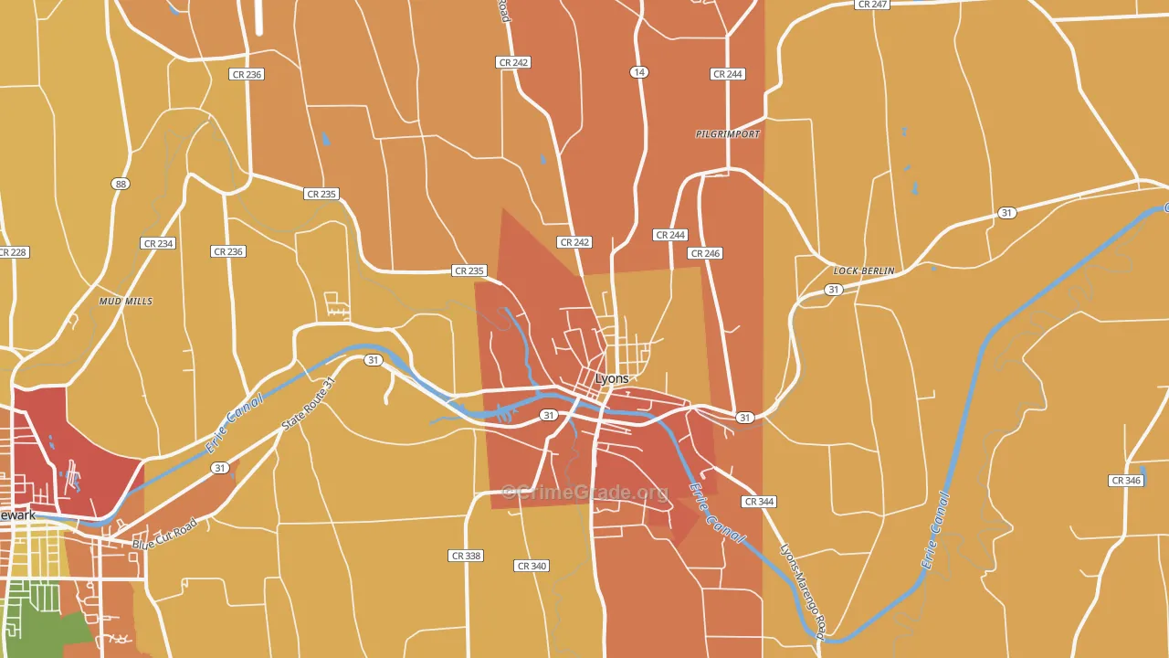 Lyons, NY Map of Burglary Rates
