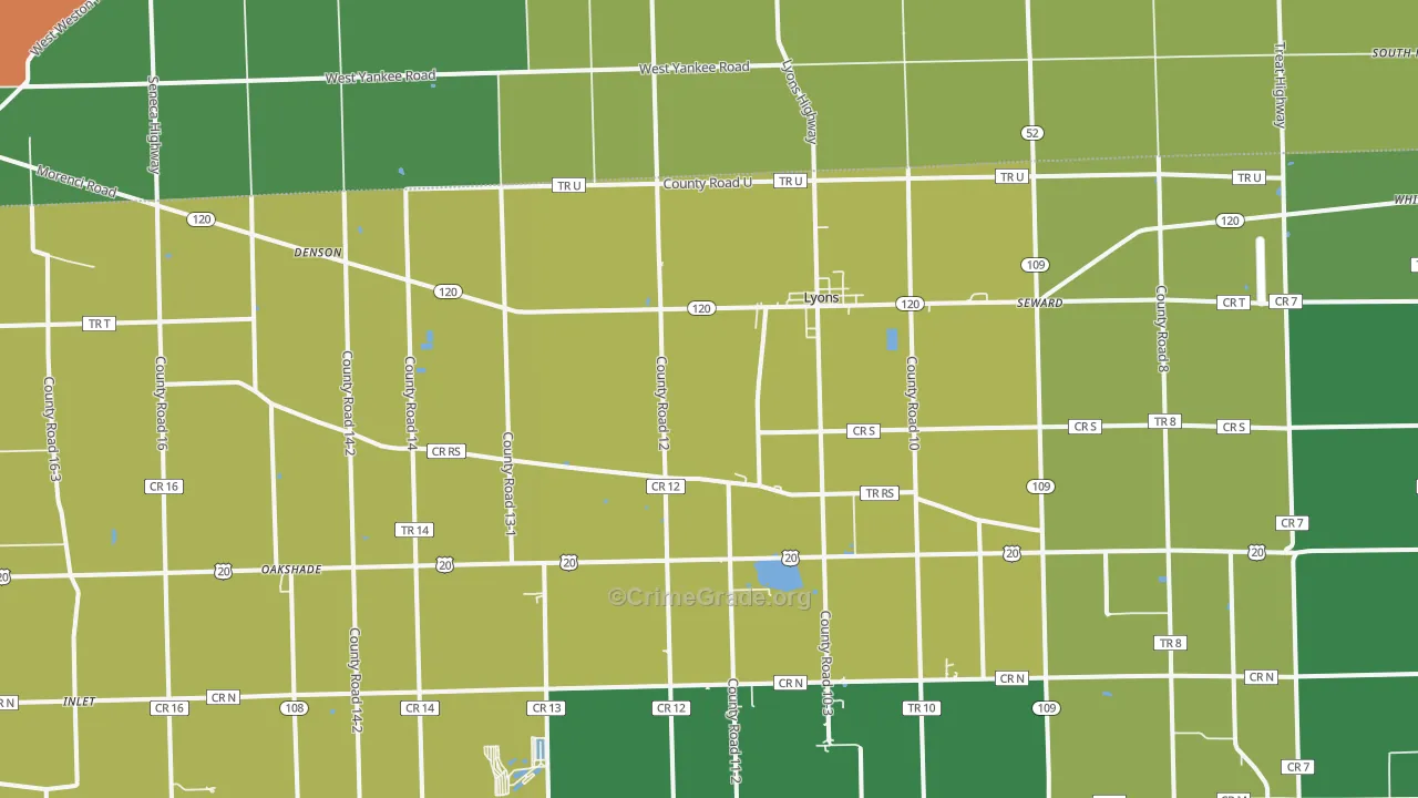 Lyons, OH Map of Burglary Rates